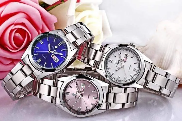 Datum Tag Uhr weibliche Edelstahl Uhr Damen Mode Casual Uhr Quarz Frauen Uhren
