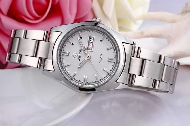 Datum Tag Uhr weibliche Edelstahl Uhr Damen Mode Casual Uhr Quarz Frauen Uhren