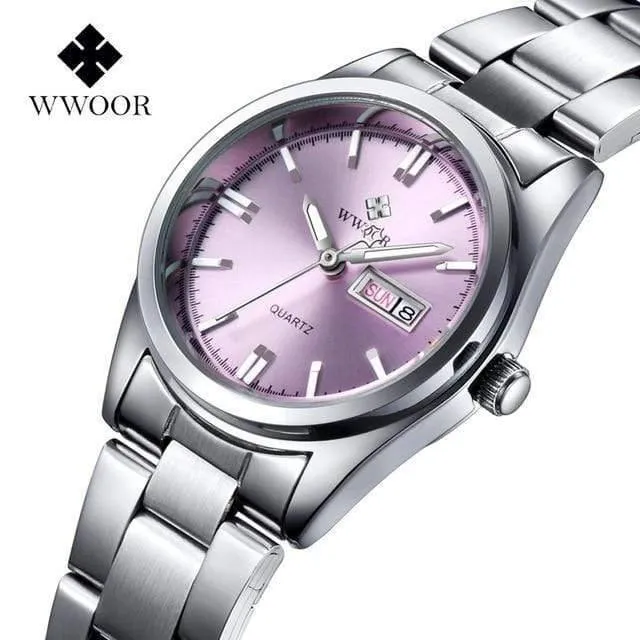 Datum Tag Uhr weibliche Edelstahl Uhr Damen Mode Casual Uhr Quarz Frauen Uhren