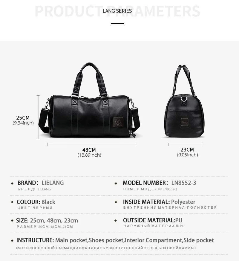 Herren schwarze Handtasche Reisetasche wasserdichtes Leder große Kapazität Travel Duffle Multifunktions Tote lässig Umhängetaschen