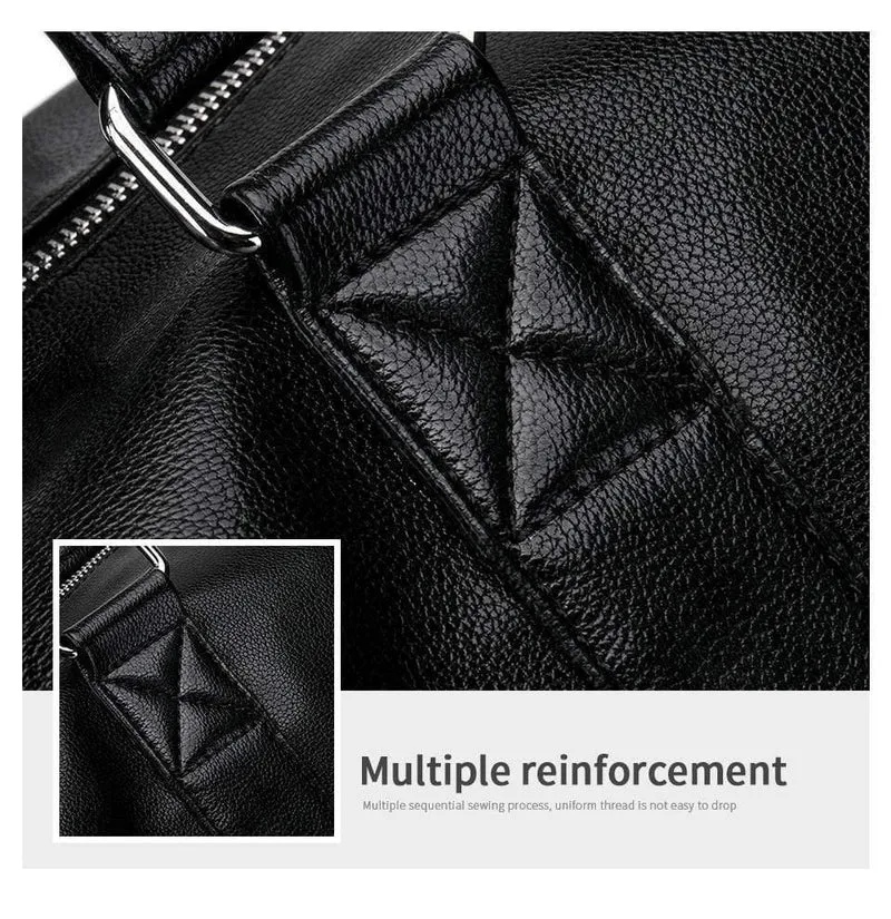 Herren schwarze Handtasche Reisetasche wasserdichtes Leder große Kapazität Travel Duffle Multifunktions Tote lässig Umhängetaschen