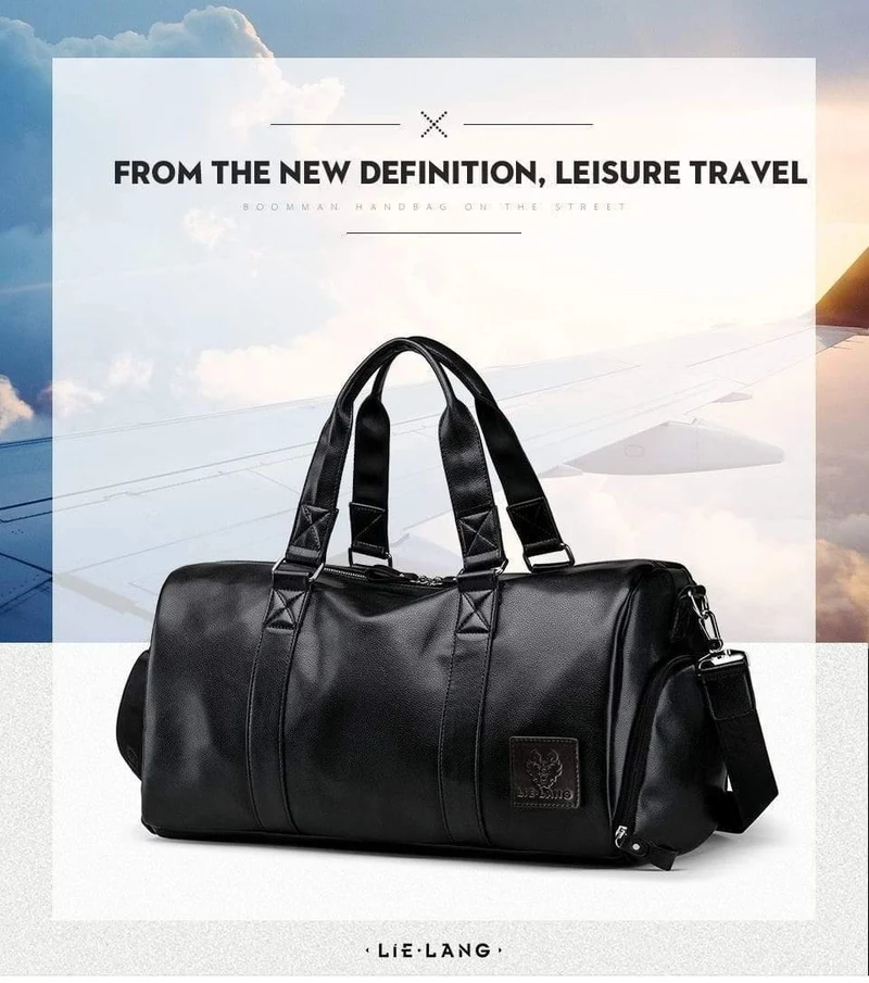 Herren schwarze Handtasche Reisetasche wasserdichtes Leder große Kapazität Travel Duffle Multifunktions Tote lässig Umhängetaschen