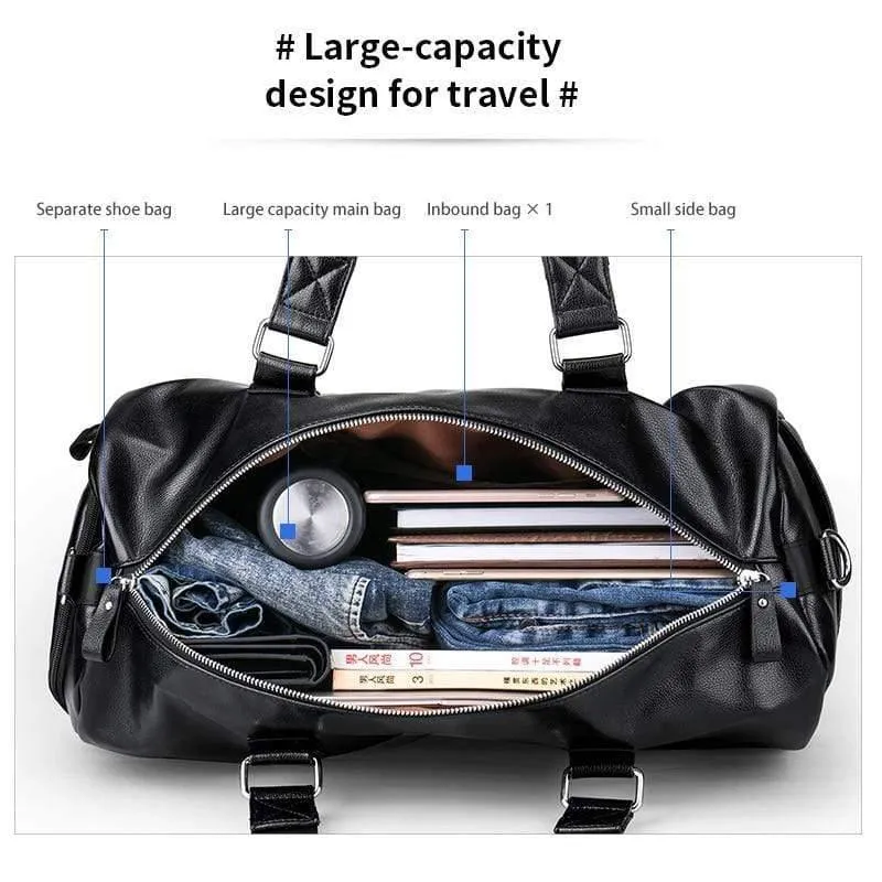 Herren schwarze Handtasche Reisetasche wasserdichtes Leder große Kapazität Travel Duffle Multifunktions Tote lässig Umhängetaschen