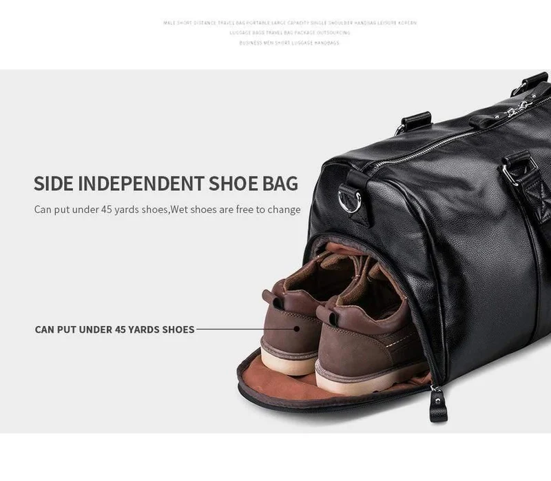 Herren schwarze Handtasche Reisetasche wasserdichtes Leder große Kapazität Travel Duffle Multifunktions Tote lässig Umhängetaschen