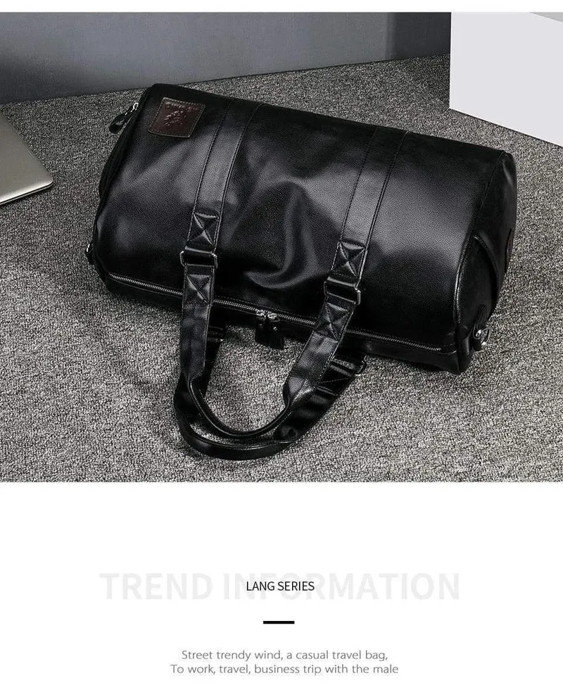 Herren schwarze Handtasche Reisetasche wasserdichtes Leder große Kapazität Travel Duffle Multifunktions Tote lässig Umhängetaschen