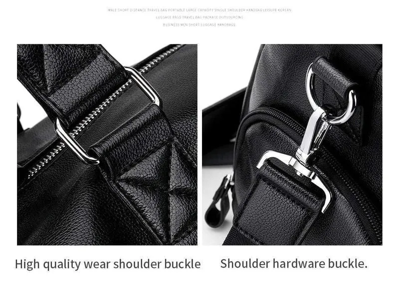 Herren schwarze Handtasche Reisetasche wasserdichtes Leder große Kapazität Travel Duffle Multifunktions Tote lässig Umhängetaschen