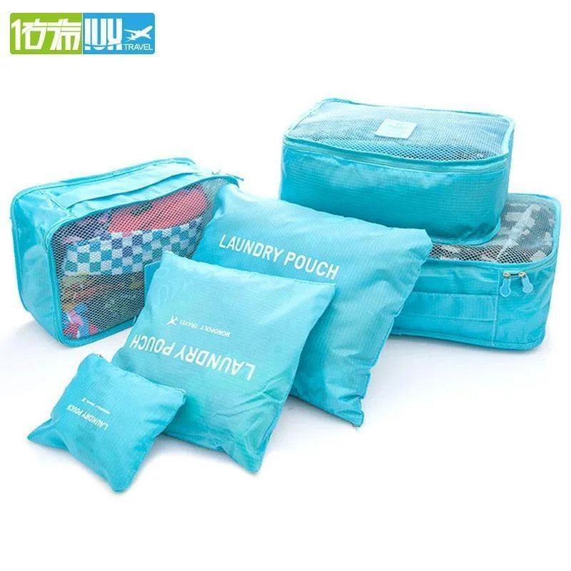 6pcs / set Männer und Frauen Gepäck Reisetaschen Verpackung Würfel Veranstalter Mode Doppel Reißverschluss Wasserdichte Polyester Tasche