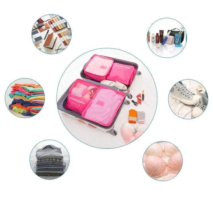 6pcs / set Männer und Frauen Gepäck Reisetaschen Verpackung Würfel Veranstalter Mode Doppel Reißverschluss Wasserdichte Polyester Tasche