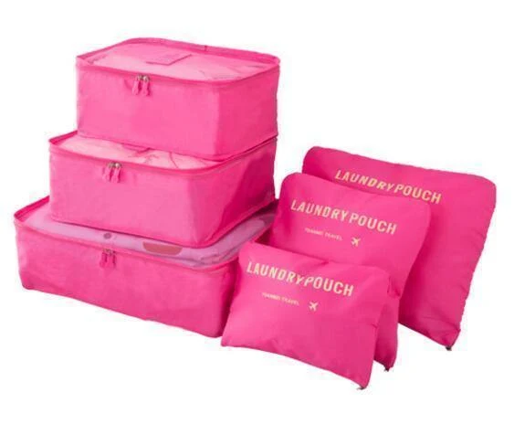 6pcs / set Männer und Frauen Gepäck Reisetaschen Verpackung Würfel Veranstalter Mode Doppel Reißverschluss Wasserdichte Polyester Tasche