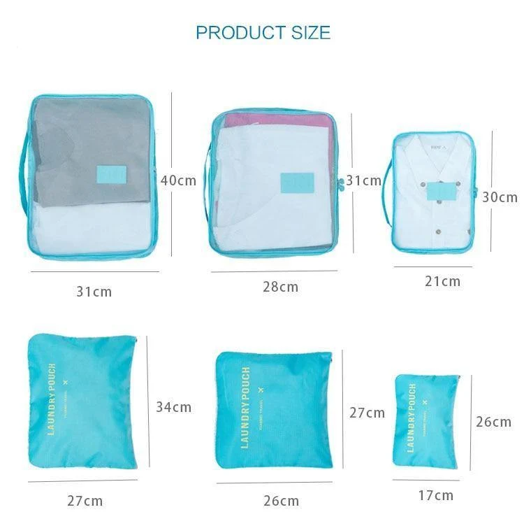 6pcs / set Männer und Frauen Gepäck Reisetaschen Verpackung Würfel Veranstalter Mode Doppel Reißverschluss Wasserdichte Polyester Tasche