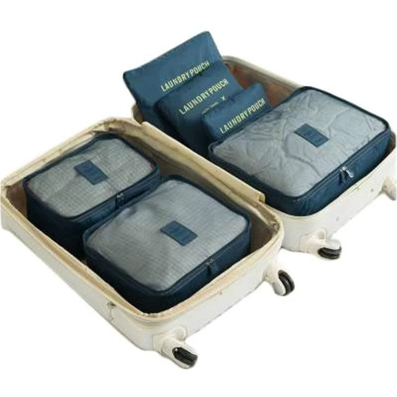 6pcs / set Mode Doppelreißverschluss Wasserdichte Polyester Verpackungswürfel Männer Und Frauen Gepäck Reisetaschen Seesack