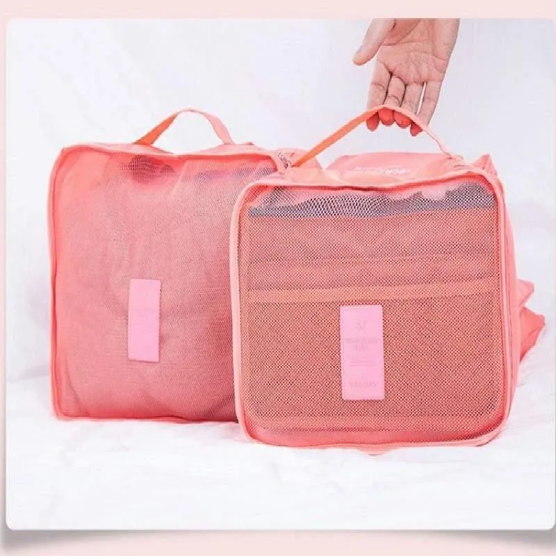 6pcs / set Mode Doppelreißverschluss Wasserdichte Polyester Verpackungswürfel Männer Und Frauen Gepäck Reisetaschen Seesack