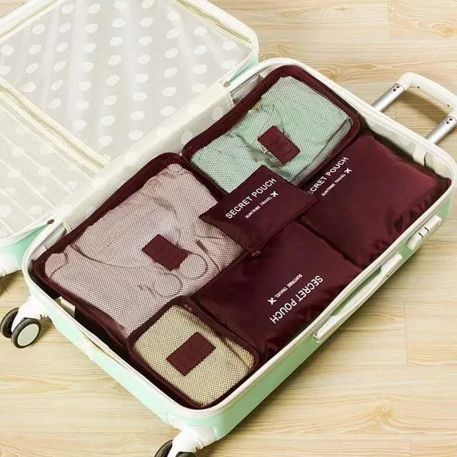 6pcs / set Mode Doppelreißverschluss Wasserdichte Polyester Verpackungswürfel Männer Und Frauen Gepäck Reisetaschen Seesack