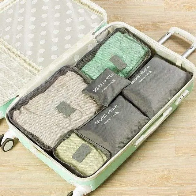 6pcs / set Mode Doppelreißverschluss Wasserdichte Polyester Verpackungswürfel Männer Und Frauen Gepäck Reisetaschen Seesack