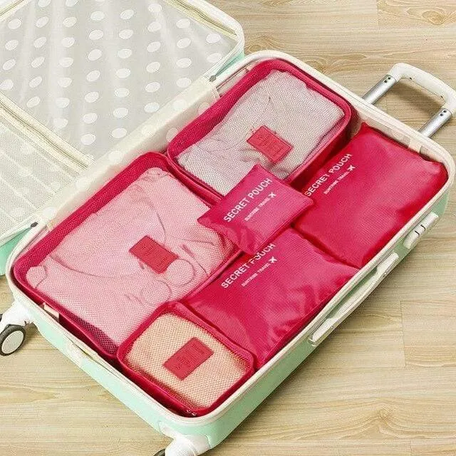6pcs / set Mode Doppelreißverschluss Wasserdichte Polyester Verpackungswürfel Männer Und Frauen Gepäck Reisetaschen Seesack