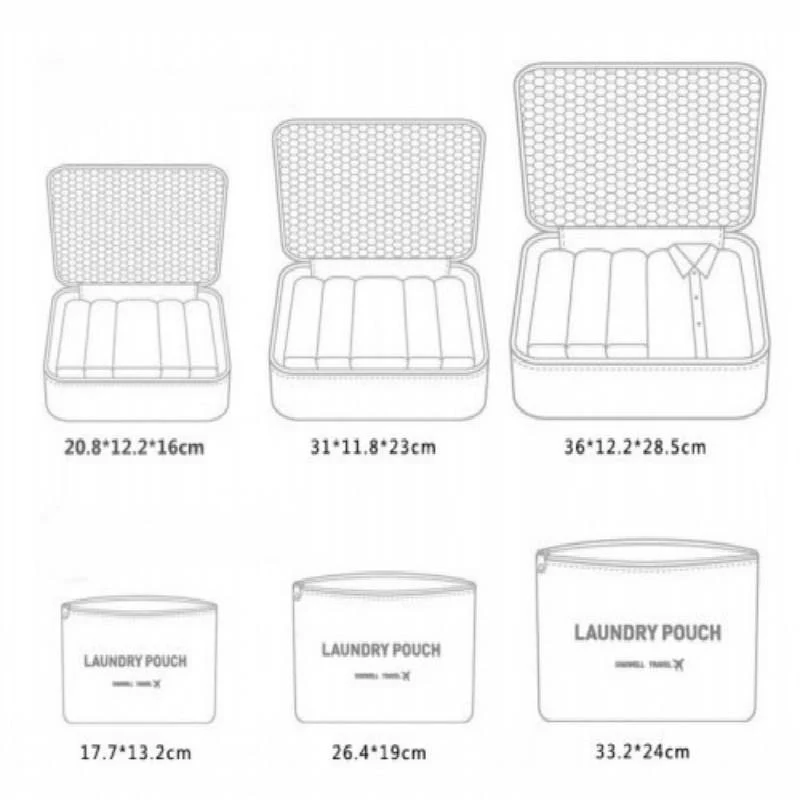 6pcs / set Mode Doppelreißverschluss Wasserdichte Polyester Verpackungswürfel Männer Und Frauen Gepäck Reisetaschen Seesack