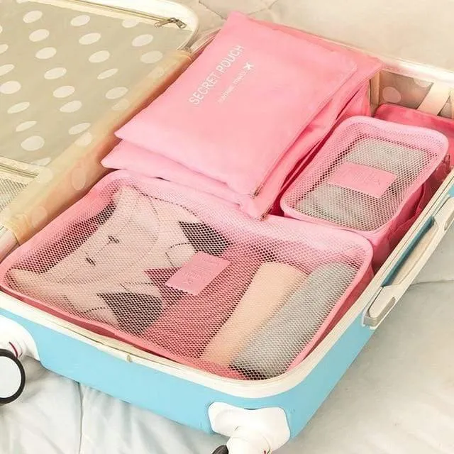 6pcs / set Mode Doppelreißverschluss Wasserdichte Polyester Verpackungswürfel Männer Und Frauen Gepäck Reisetaschen Seesack