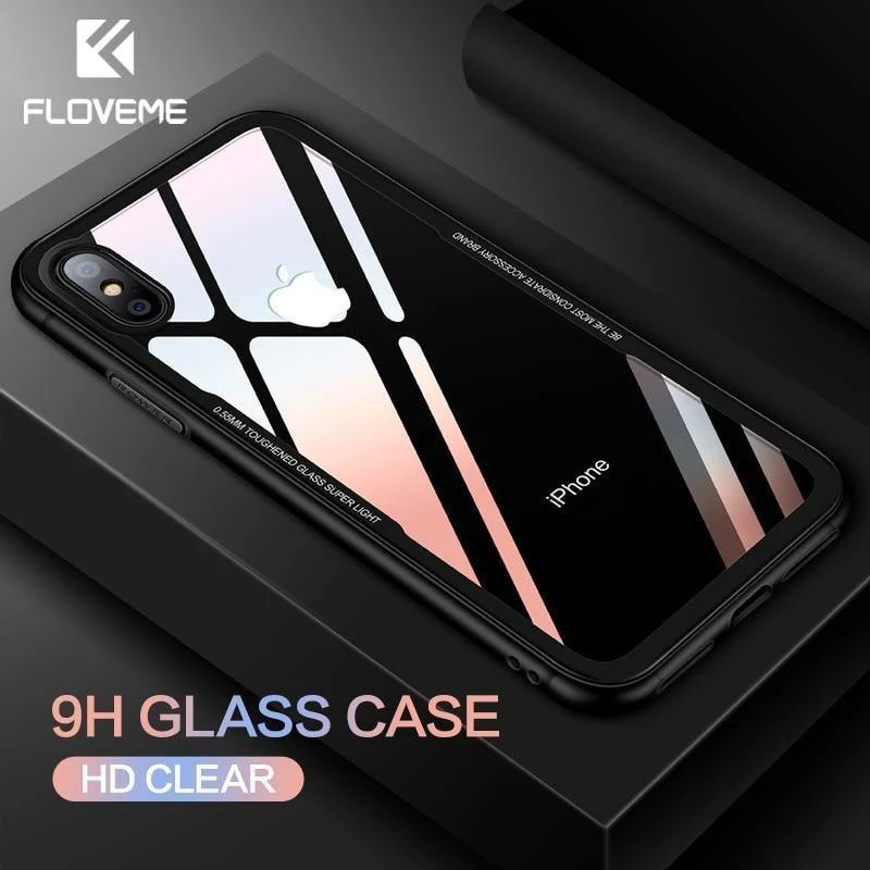 FLOVEME Handyhülle aus gehärtetem Glas für iPhone X 10, 0.7MM Schutzhüllen für iPhone 7 8 Plus 6 6s XS Max XR
