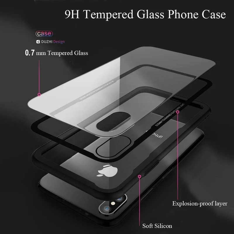 FLOVEME Handyhülle aus gehärtetem Glas für iPhone X 10, 0.7MM Schutzhüllen für iPhone 7 8 Plus 6 6s XS Max XR