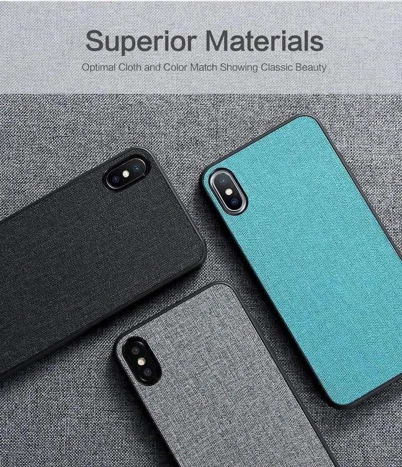 FLOVEME Klassische Stoffhülle für iPhone XS Max XR Luxus-Telefonhüllen aus weichem Silikon für iPhone X 7 8 Plus 6 6s Stoffhülle Coque