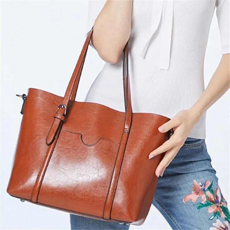Mode Frauen Handtaschen Öl Wachs PU Leder große Kapazität Einkaufstasche Casual Reisetasche