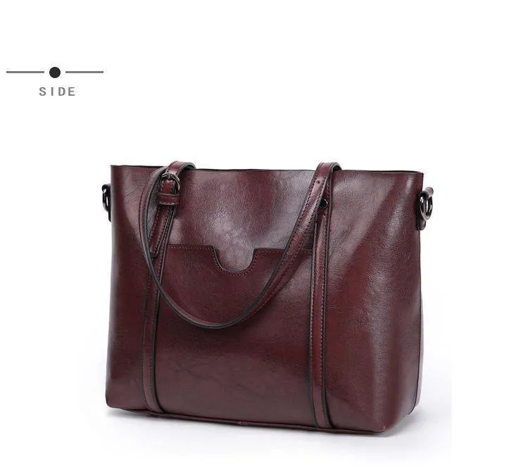 Mode Frauen Handtaschen Öl Wachs PU Leder große Kapazität Einkaufstasche Casual Reisetasche