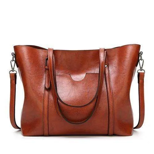 Mode Frauen Handtaschen Öl Wachs PU Leder große Kapazität Einkaufstasche Casual Reisetasche