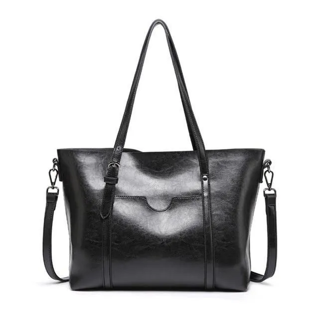 Mode Frauen Handtaschen Öl Wachs PU Leder große Kapazität Einkaufstasche Casual Reisetasche