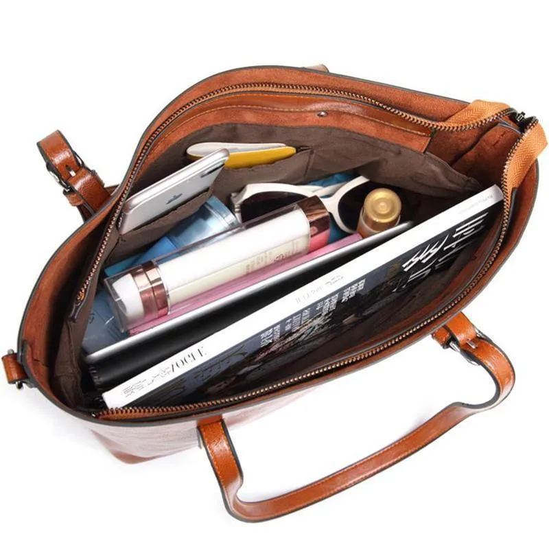 Mode Frauen Handtaschen Öl Wachs PU Leder große Kapazität Einkaufstasche Casual Reisetasche