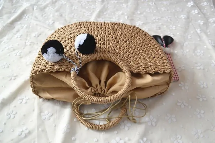 Sommer handgefertigte Taschen Frauen Pompon Strand Weben Damen Stroh Tasche gewickelt Strandtasche mondförmige Tasche