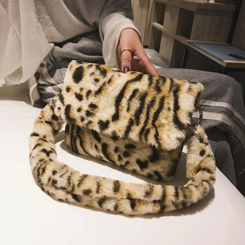 Frauen Winter Faux Pelz Schulter Tasche Mode Handtasche dame Leopard print Handtaschen Weibliche Party Kleine Mädchen Einkaufstasche Weihnachten Geschenk
