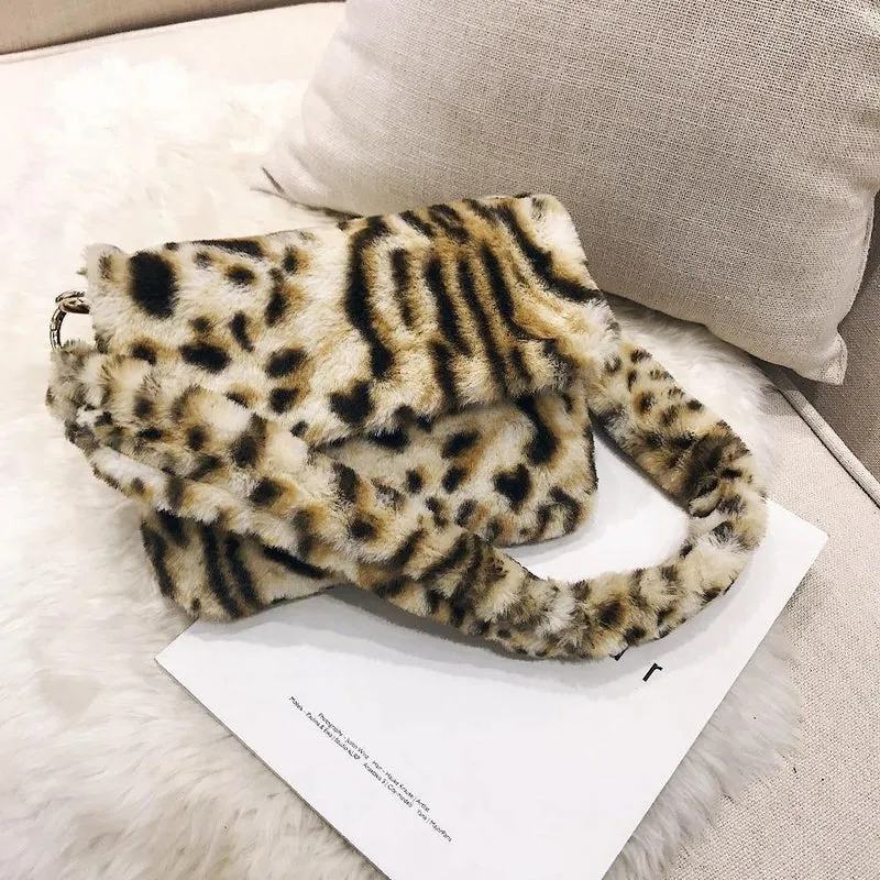 Frauen Winter Faux Pelz Schulter Tasche Mode Handtasche dame Leopard print Handtaschen Weibliche Party Kleine Mädchen Einkaufstasche Weihnachten Geschenk