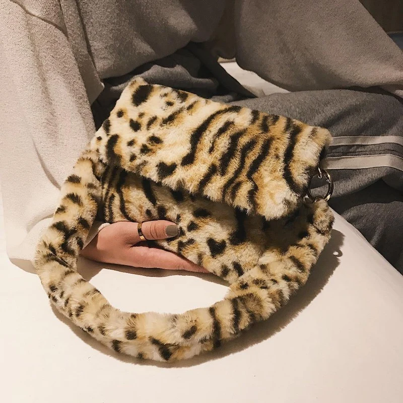Frauen Winter Faux Pelz Schulter Tasche Mode Handtasche dame Leopard print Handtaschen Weibliche Party Kleine Mädchen Einkaufstasche Weihnachten Geschenk
