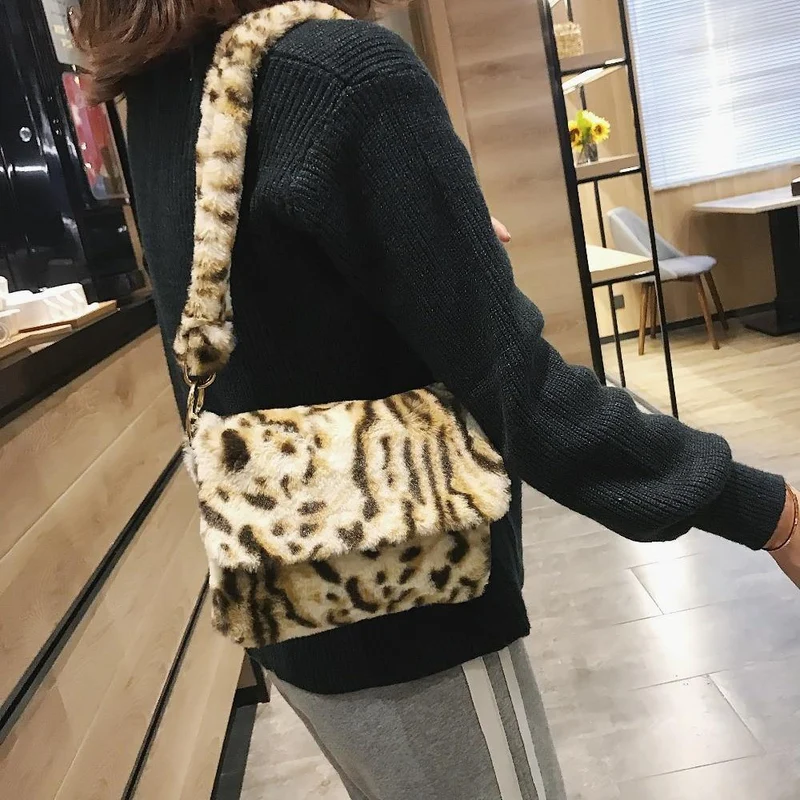 Frauen Winter Faux Pelz Schulter Tasche Mode Handtasche dame Leopard print Handtaschen Weibliche Party Kleine Mädchen Einkaufstasche Weihnachten Geschenk