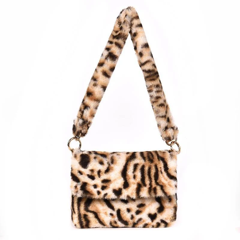 Frauen Winter Faux Pelz Schulter Tasche Mode Handtasche dame Leopard print Handtaschen Weibliche Party Kleine Mädchen Einkaufstasche Weihnachten Geschenk