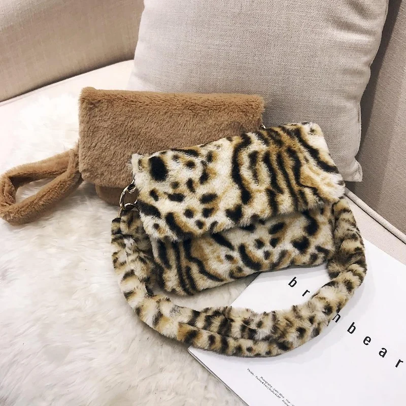 Frauen Winter Faux Pelz Schulter Tasche Mode Handtasche dame Leopard print Handtaschen Weibliche Party Kleine Mädchen Einkaufstasche Weihnachten Geschenk