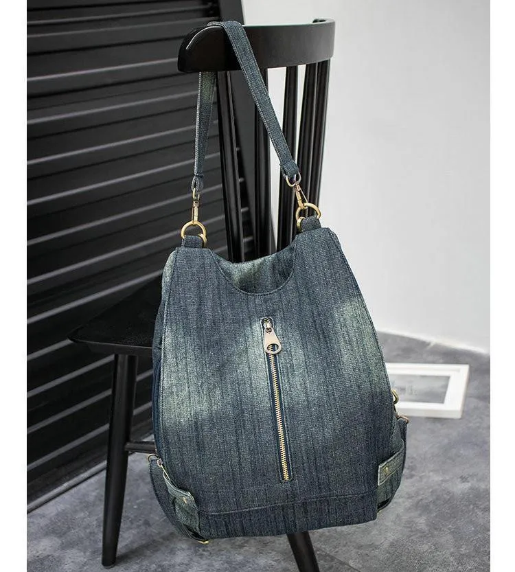 Frauen Vintage Washed Denim Jean Rucksack Mädchen Mode Multifunktionale Reise Umhängetasche Große Campus Mochila Bolsa B187