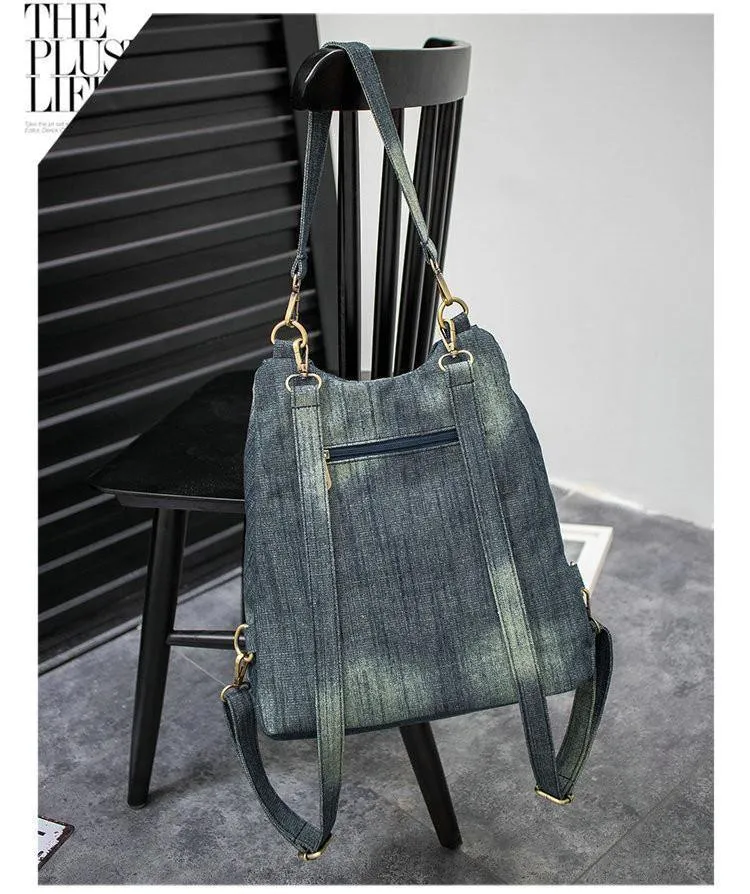 Frauen Vintage Washed Denim Jean Rucksack Mädchen Mode Multifunktionale Reise Umhängetasche Große Campus Mochila Bolsa B187