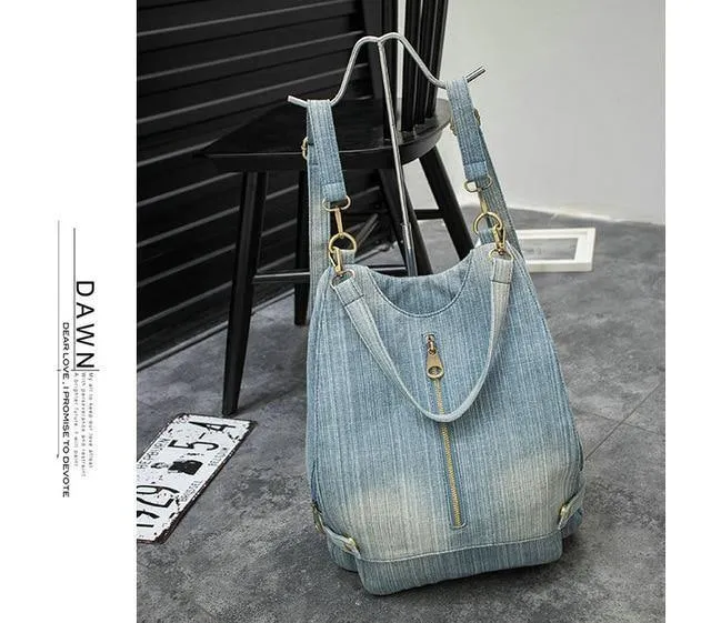 Frauen Vintage Washed Denim Jean Rucksack Mädchen Mode Multifunktionale Reise Umhängetasche Große Campus Mochila Bolsa B187