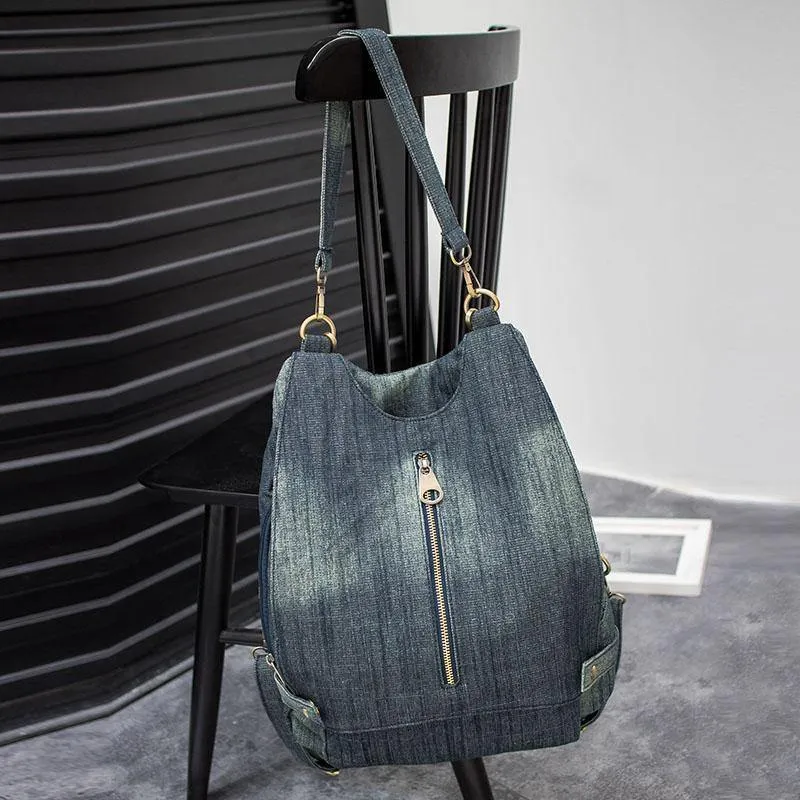 Frauen Vintage Washed Denim Jean Rucksack Mädchen Mode Multifunktionale Reise Umhängetasche Große Campus Mochila Bolsa B187
