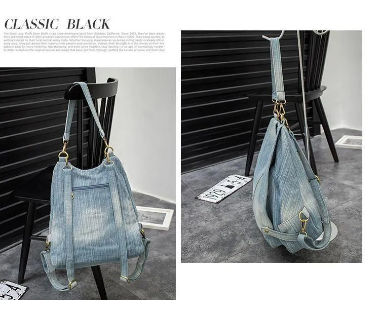 Frauen Vintage Washed Denim Jean Rucksack Mädchen Mode Multifunktionale Reise Umhängetasche Große Campus Mochila Bolsa B187