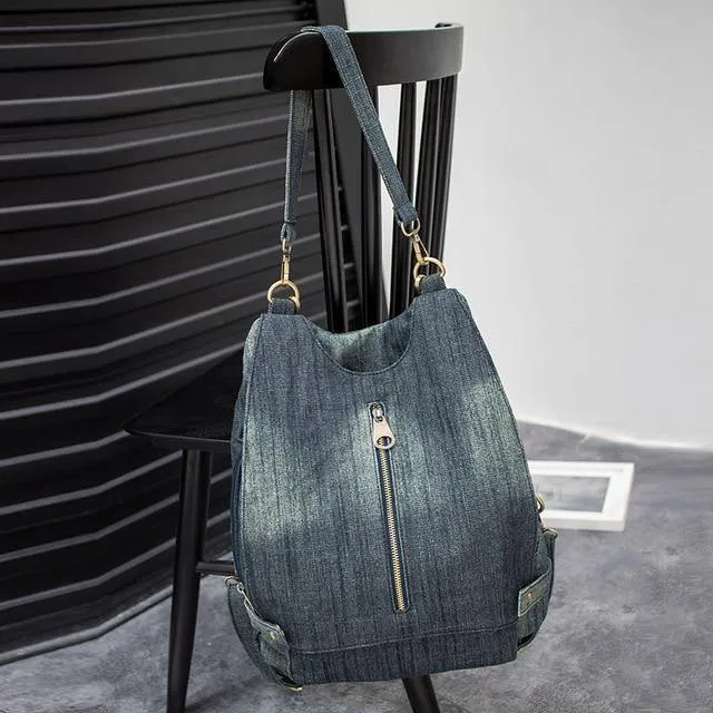 Frauen Vintage Washed Denim Jean Rucksack Mädchen Mode Multifunktionale Reise Umhängetasche Große Campus Mochila Bolsa B187