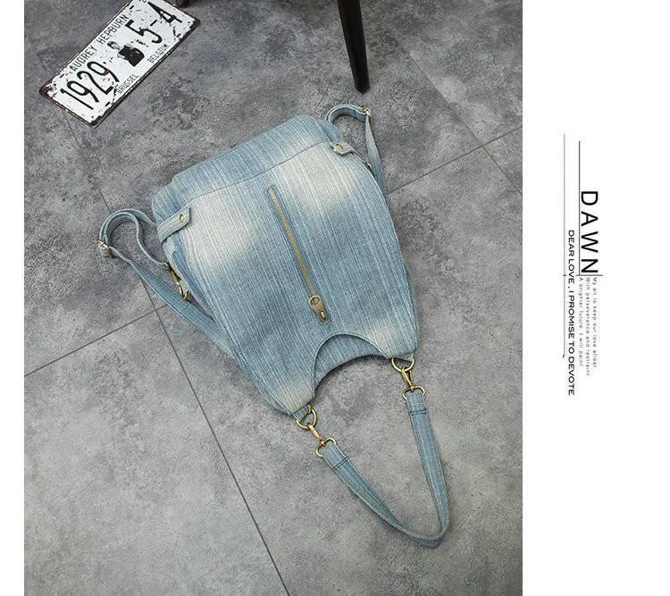 Frauen Vintage Washed Denim Jean Rucksack Mädchen Mode Multifunktionale Reise Umhängetasche Große Campus Mochila Bolsa B187