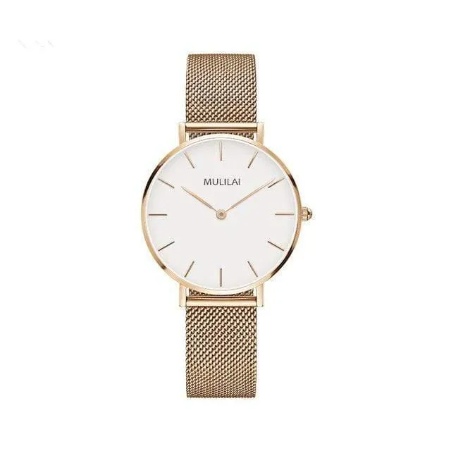 Luxuriöse, ultradünne Uhren aus goldenem Stahlgeflecht für Damen, 32 mm, DW-Stil, modische Quarzuhr für Liebhaber, Geschenk für Mädchen