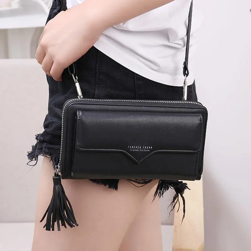 Damen Geldbörsen Leder Schultertasche Mode Große Kapazität Kartenhalter Weibliche Reißverschluss Geldbörse Schlanke Geldbörse