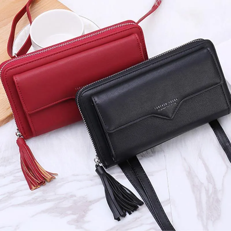 Damen Geldbörsen Leder Schultertasche Mode Große Kapazität Kartenhalter Weibliche Reißverschluss Geldbörse Schlanke Geldbörse