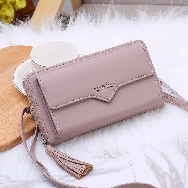 Damen Geldbörsen Leder Schultertasche Mode Große Kapazität Kartenhalter Weibliche Reißverschluss Geldbörse Schlanke Geldbörse