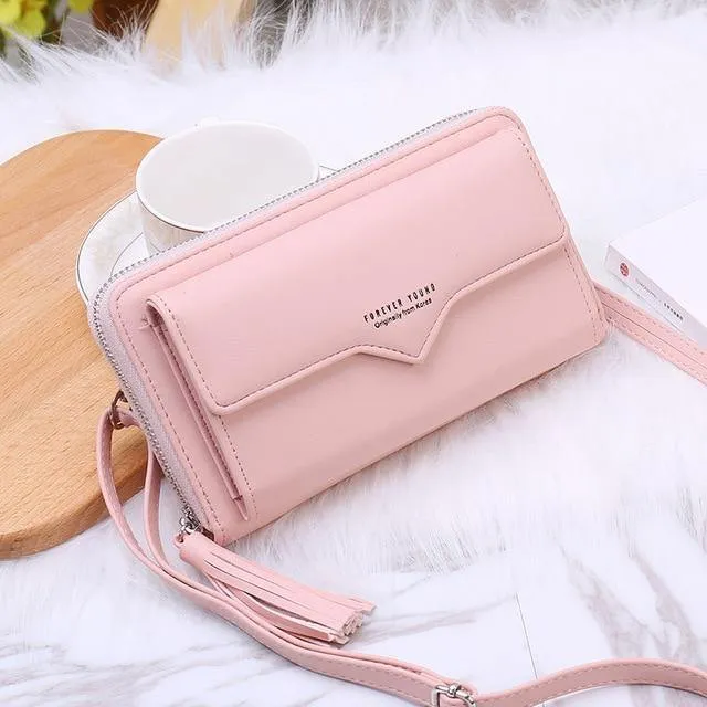 Damen Geldbörsen Leder Schultertasche Mode Große Kapazität Kartenhalter Weibliche Reißverschluss Geldbörse Schlanke Geldbörse