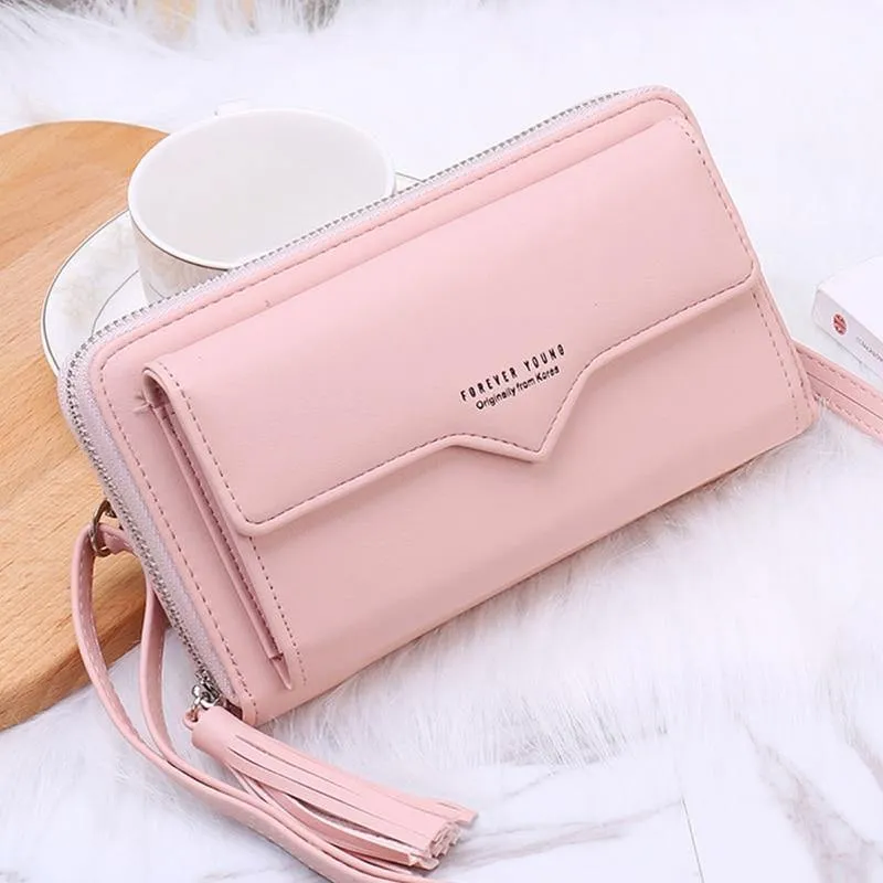 Damen Geldbörsen Leder Schultertasche Mode Große Kapazität Kartenhalter Weibliche Reißverschluss Geldbörse Schlanke Geldbörse