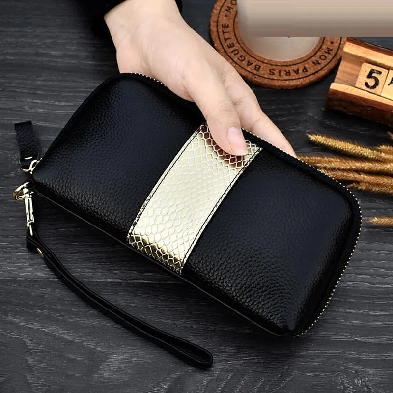 Damen echtes leder kupplung geldbörsen getäfelten Lange Frauen Brieftasche Zipper handgelenk tasche weibliche Geldbörse handy tasche bolsa